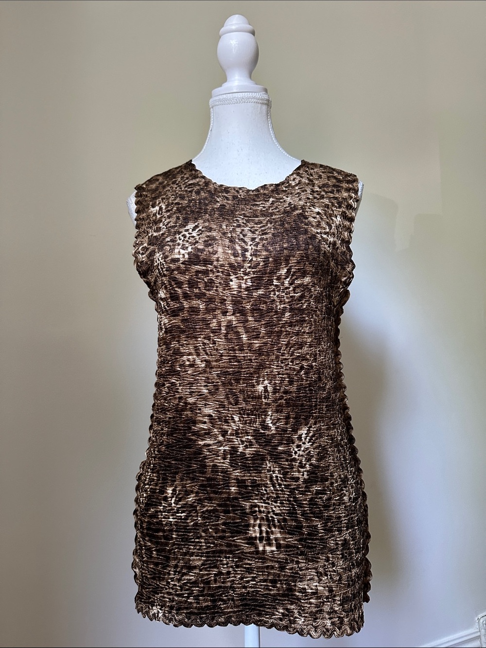 JESSICA Y2K Animal Print Crinkle Boho Preppy Summer Sleeveless Top Small